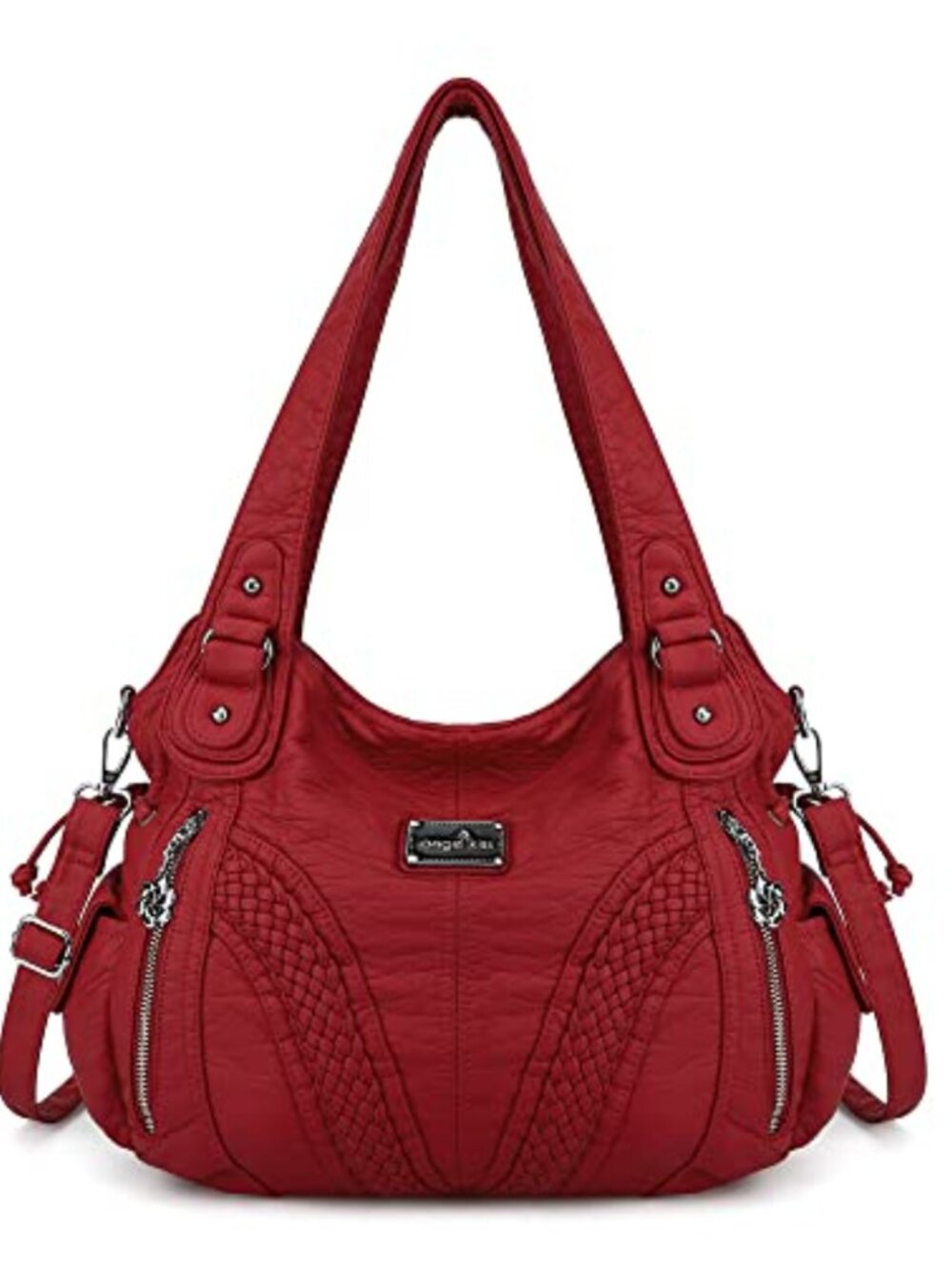 Washed PU Leather Satchel Shoulder Bag Top Handle Adjustable Strap